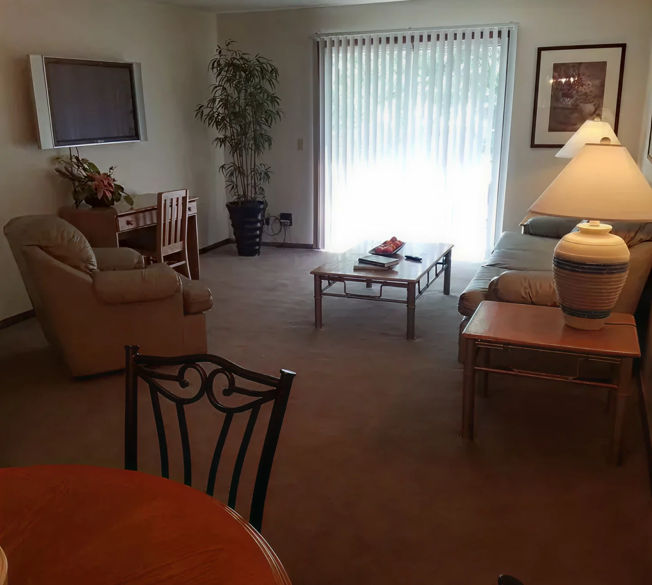 Spacious living room at Walnut Gardens Apartments near downtown Oklahoma City