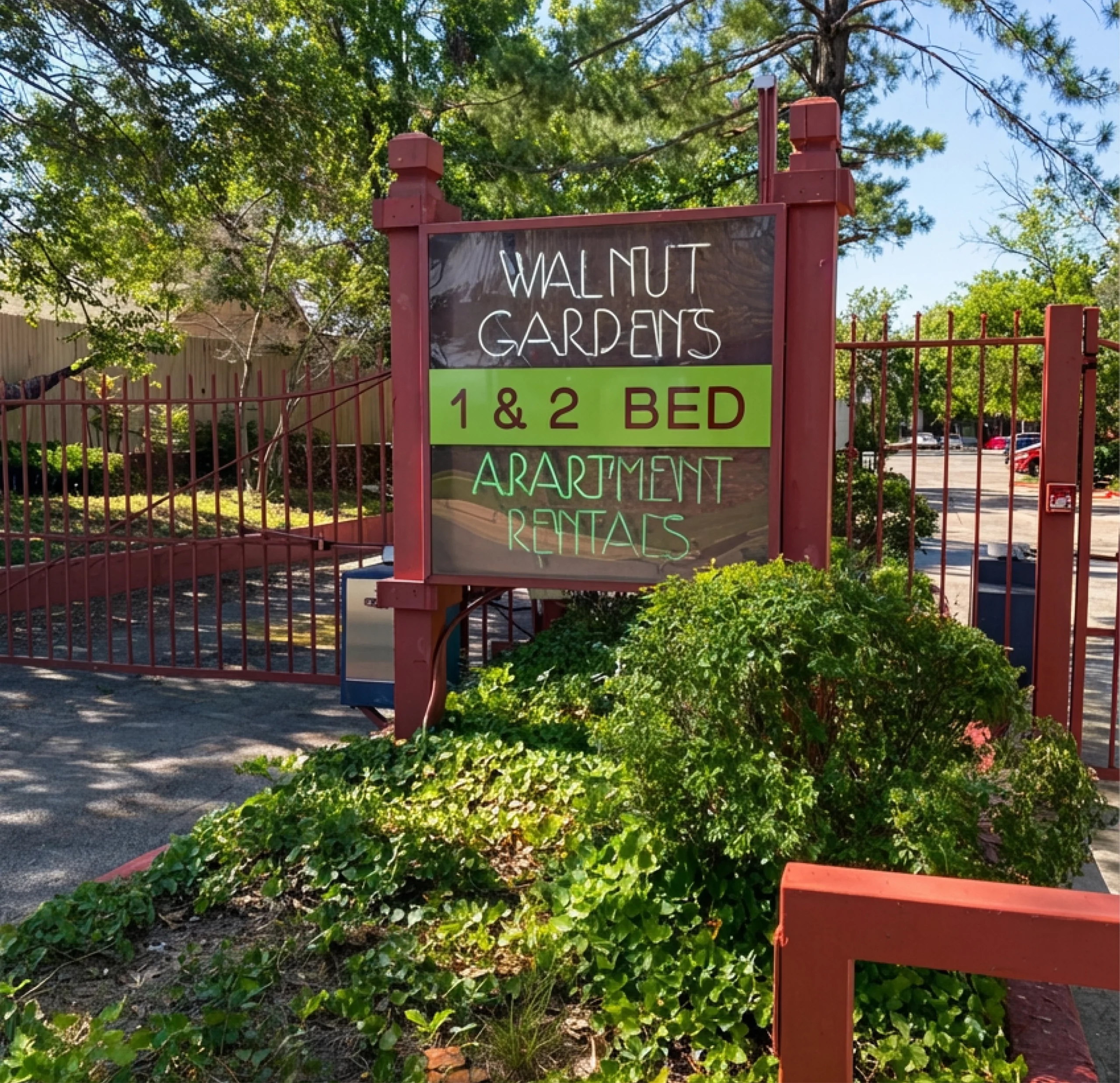 Walnut Gardens Apartments entrance sign in Oklahoma City