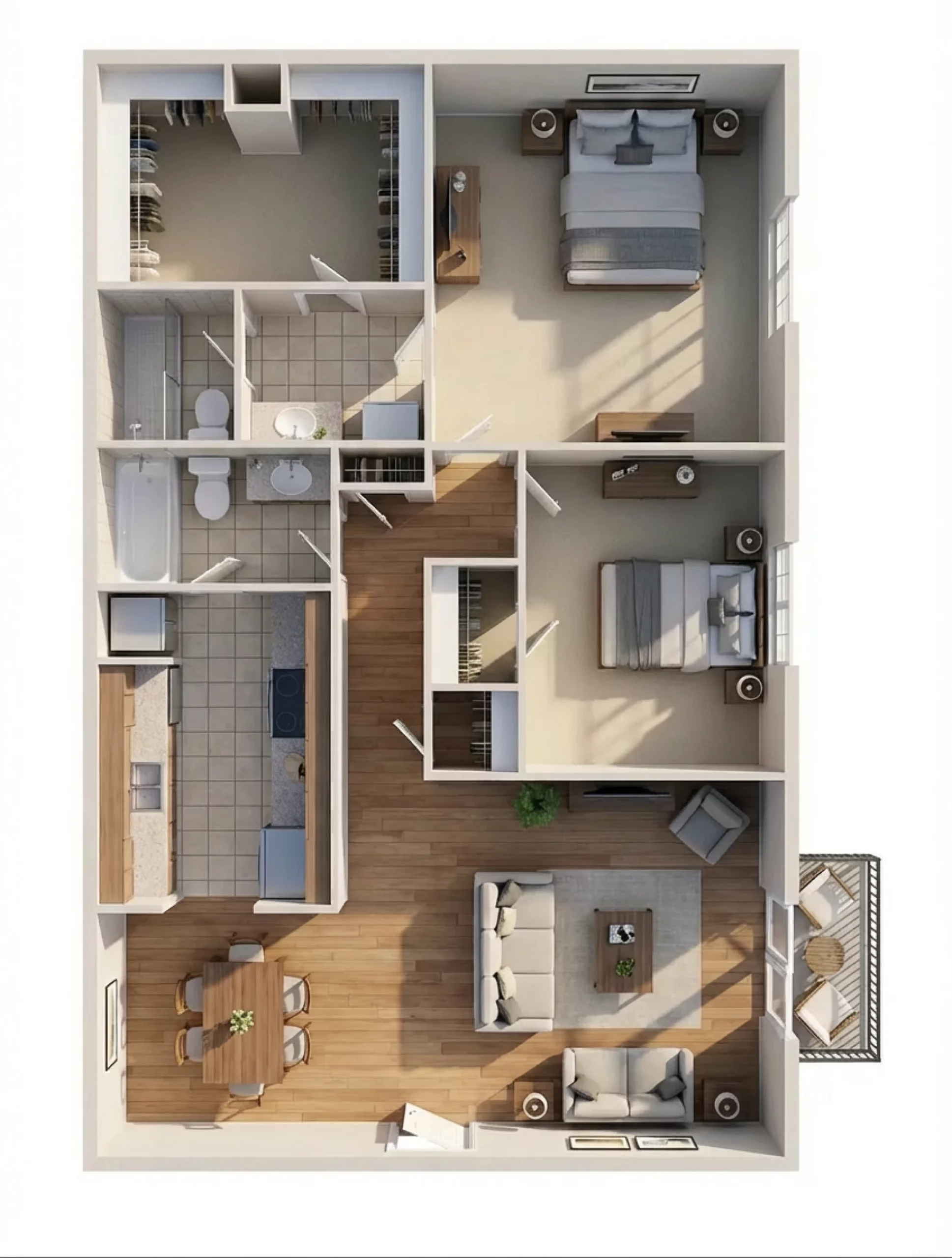 The Woodland two bedroom apartment floor plan at Walnut Gardens