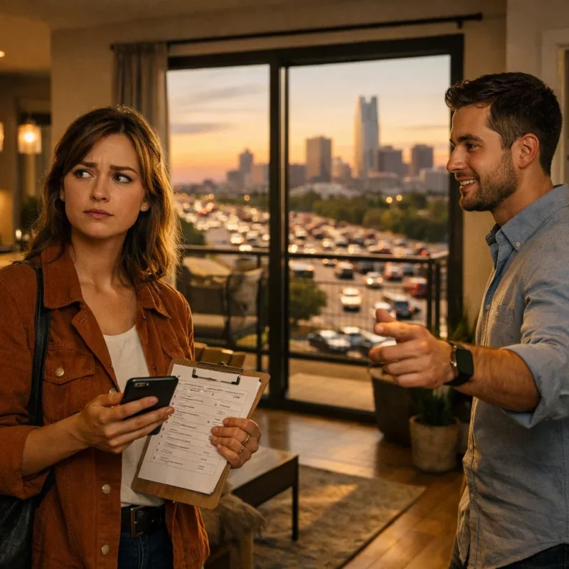 renter frustrated reviewing apartment costs and lease details in Oklahoma City