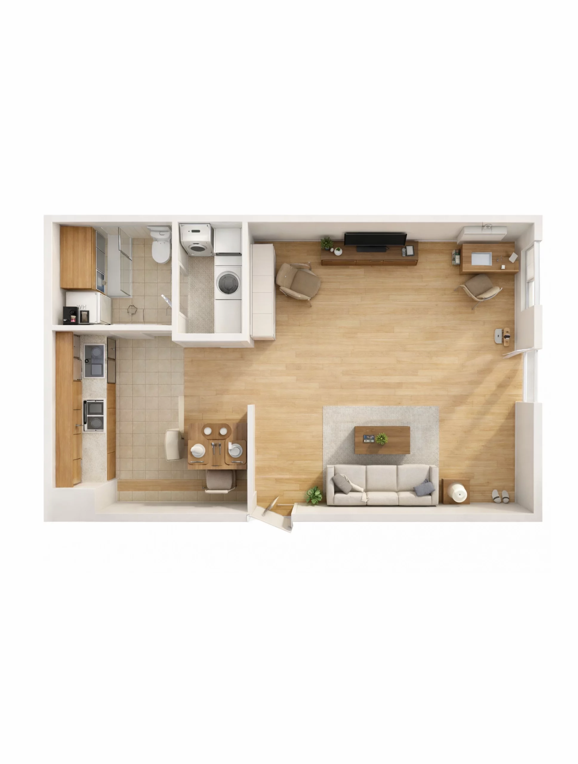 Efficiency apartment floor plan at Walnut Gardens Apartments