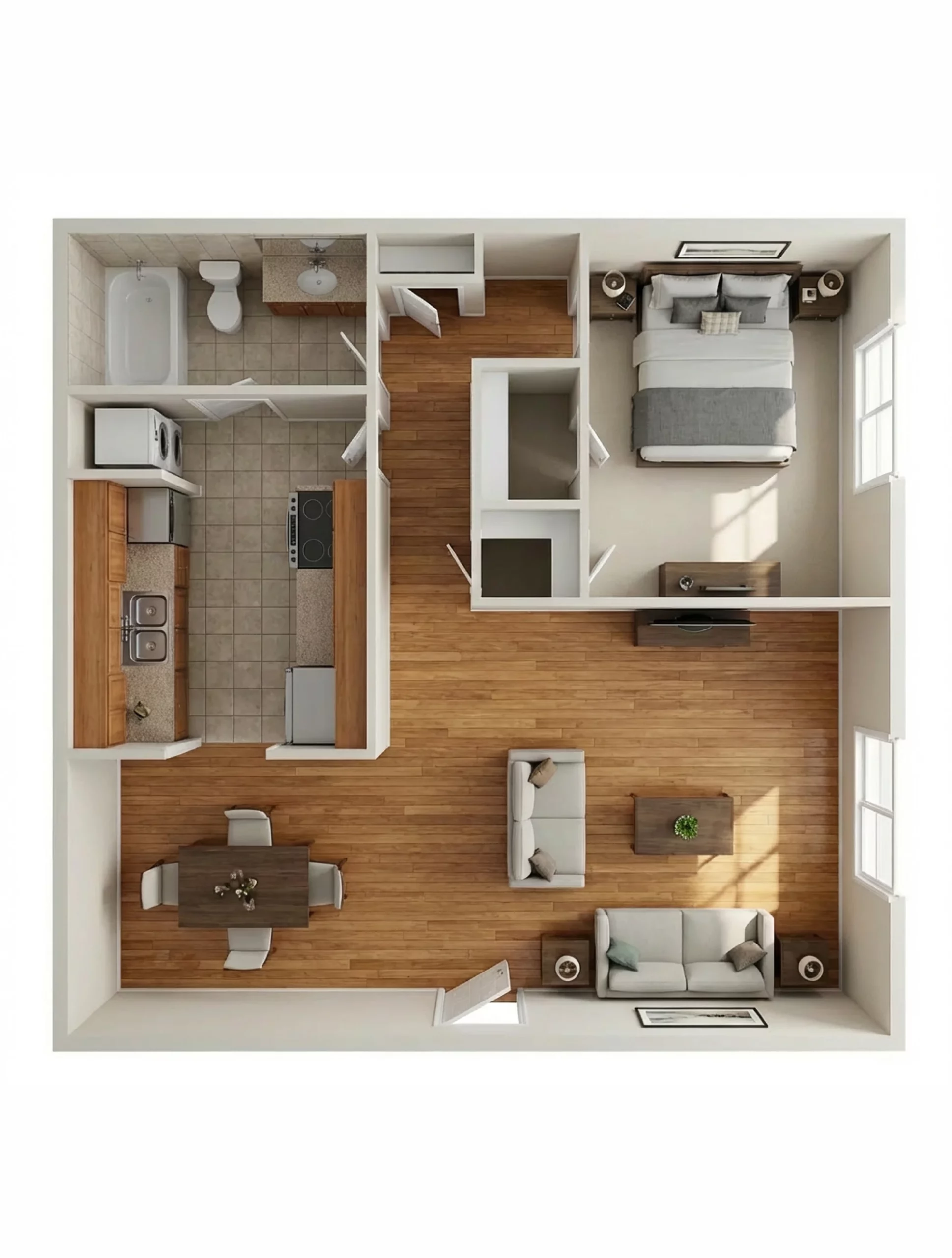 The Parkview one bedroom apartment floor plan at Walnut Gardens